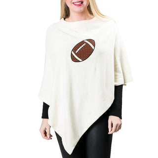 Cable knit football on cream knit poncho shawl