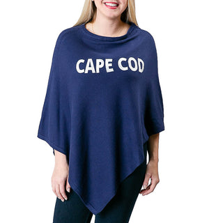 Navy Blue One Size Poncho with white embroidered CAPE COD