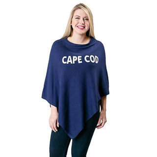 Navy Blue One Size Poncho with white embroidered CAPE COD