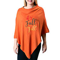 It's Fall Y'all in fall color script lettering on burnt orange knit poncho shawl