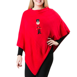 nutcracker poncho on red knit poncho shawl
