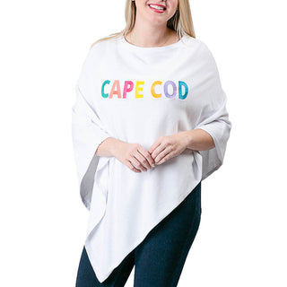 White One Size Poncho with CAPE COD embroidered in multicolor