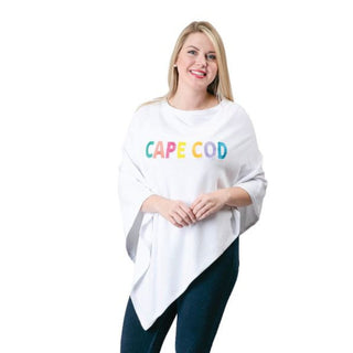 White One Size Poncho with CAPE COD embroidered in multicolor