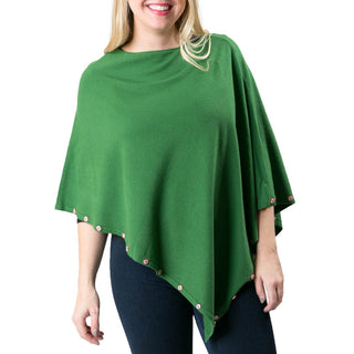 green poncho with peppermint candy button trim