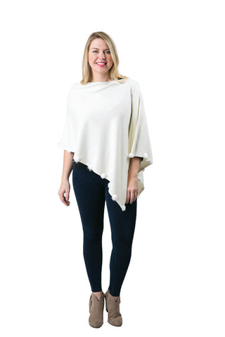 Cream Jackie Pom Pom Poncho with faux fur trim