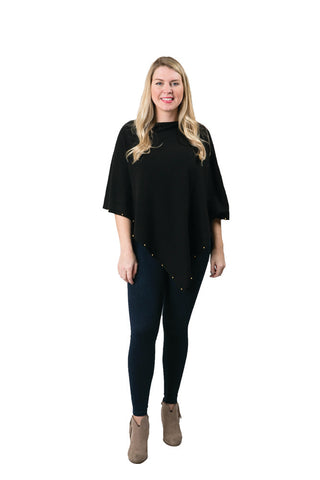 Black Carol Poncho with gold stud beads along the trim