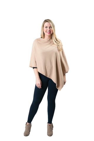 Camel Carol Poncho with gold stud beads along the trim