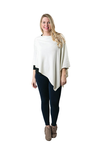 Cream Carol Poncho with gold stud beads along the trim