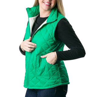 Green reversible vest with zipper and pockets