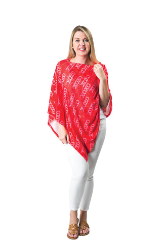 Pink XO's on Red background Printed one size poncho