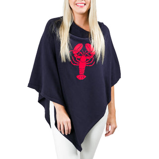 Navy One Size Poncho with Red Lobster