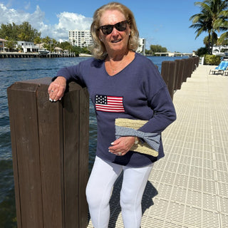 women wearing flag sweater