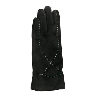 Ethel glove in classic black with X-stitched design and flap wrist.