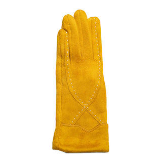 Ethel solid color glove in mustard yellow with X-stitch accent at wrist.