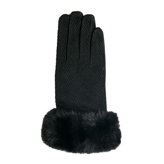 Patterned glove with faux fur cuff in black