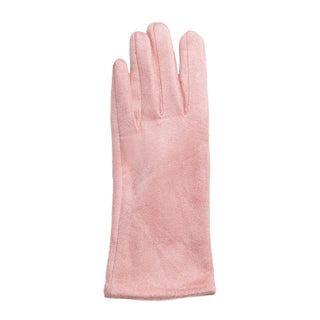 Light Pink Gloves – Soft blush pink suede gloves with touchscreen-ready design.