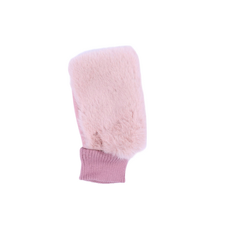 Pink faux fur fingerless gloves