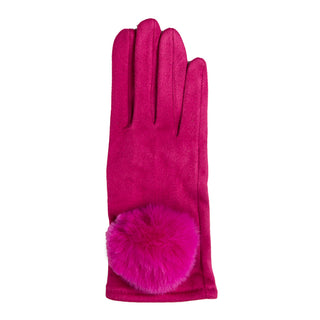 Magenta Mariah glove with oversized faux fur pom pom, elegant winter glove design.