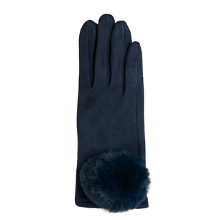 Navy glove with large pom pom