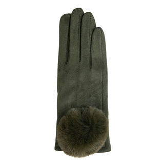 Olive glove with large pom pom