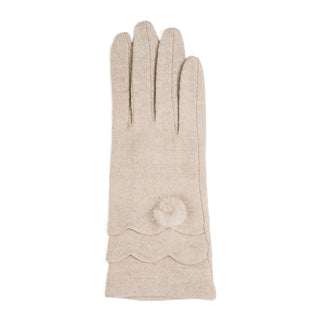 Taupe glove with scallop detail and pom pom