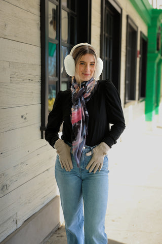 Woman wearing camel gloves