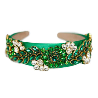 Green headband with beaded flower detail