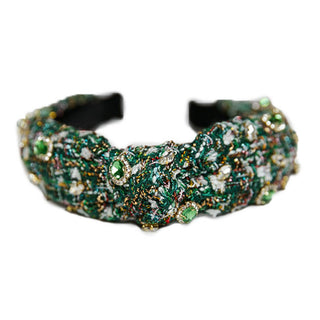 Green plaid and tweed beaded headband