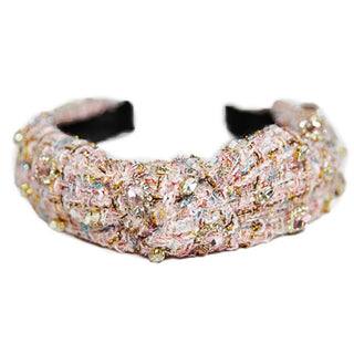 Pink plaid and tweed beaded headband