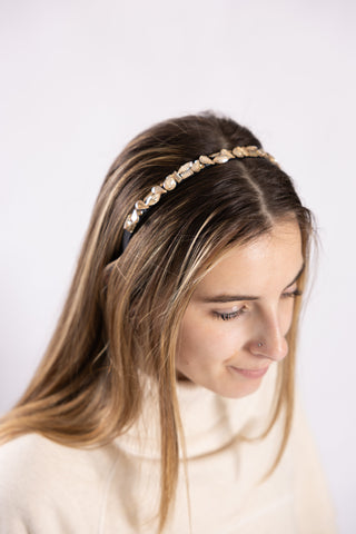 headband with gold rhinestones