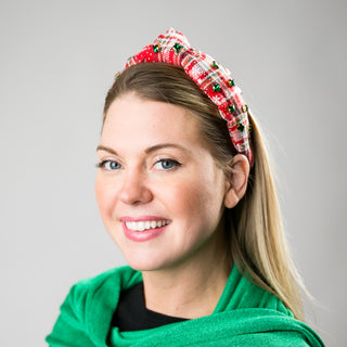 Red and White Plaid Headband on model