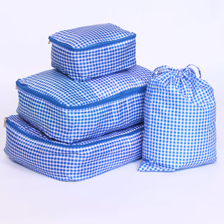 Set of checkered royal blue packing cubes