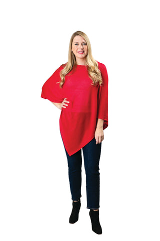 Metallic poncho in Tomato red