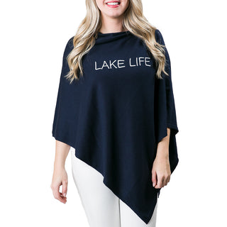 Navy One Size Poncho with White LAKE LIFE 
