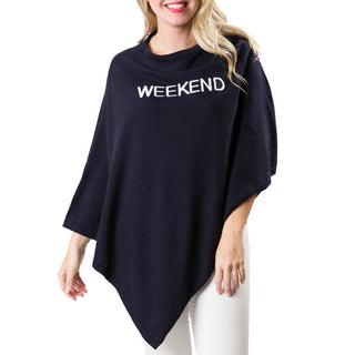 Navy One Size Poncho with White WEEKEND