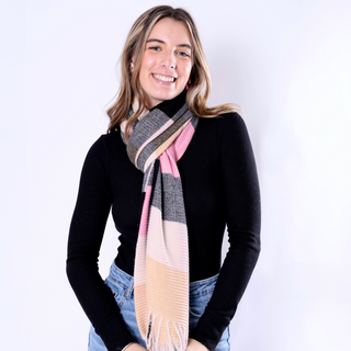 Pink and Black ribbed plaid scarf