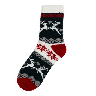 navy, red and white kissing reindeer socks
