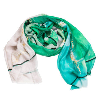 Green and white marble print scarf