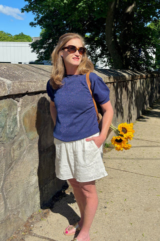 Bea Short Sleeve Sweater - Lightweight Metallic Knit Top