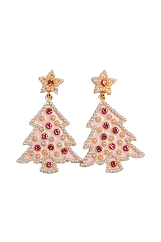 Pink Christmas Tree Earrings with star topper and rhinestone accents