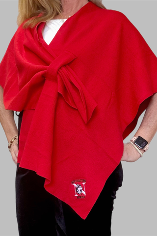 Katie Keyhole Wrap in Tomato red with Northeastern Logo embroidered on