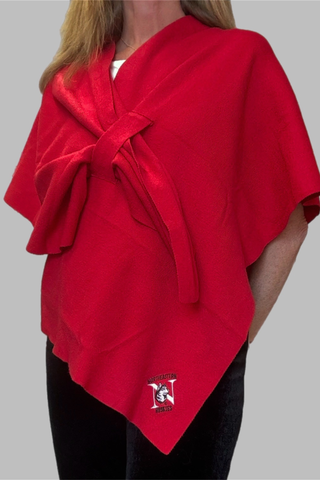 Katie Keyhole Wrap in Tomato red with Northeastern Logo embroidered on