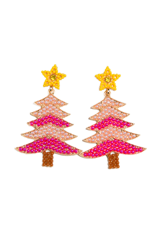 Festive Pink Christmas Tree Earrings
