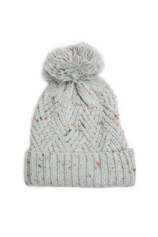 Gray and Multi Color Speckled Pom Pom Hat