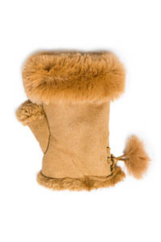 camel tasha fingerless gloves with faux fur