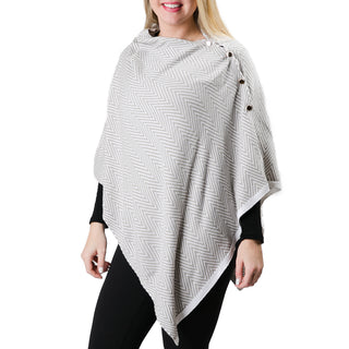 Taupe Zig Zag Poncho with Gold Button Detailing