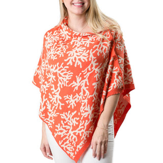 Orange Poncho with Cream Dancing Coral Print