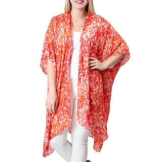 Oranges and reds spotted print 100% Viscose one size Kimono