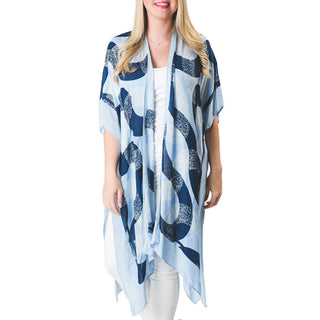 Navy blue and white large print on light blue background 100% Viscose one size Kimono