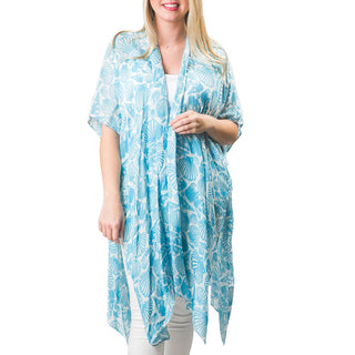 Blue Coastal Shell Print 100% viscose, one size kimono